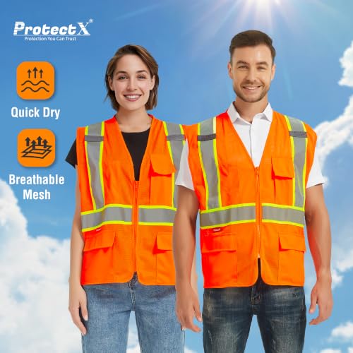 Image of ProtectX High Visibility ANSI Class 2 Safety Vest with 4 Pockets