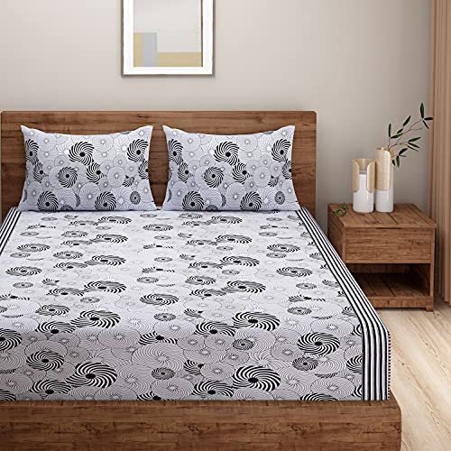 Image of Swayam Pure Cotton King Bedsheet with 2 Pillow Covers | Size 108 x 108 inch | 160 TC | Geometric Design | Soft Breathable Bed Sheet | Comfortable & Durable for Bedroom - White
