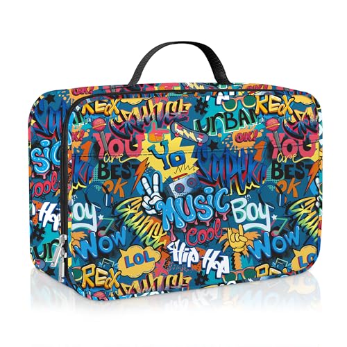 Clastyle Street Graffiti Insulated Kids Lunch Bag Large Thermal Cooler Bag for Boy Picnic School Lunch Box Tote, Words Sign