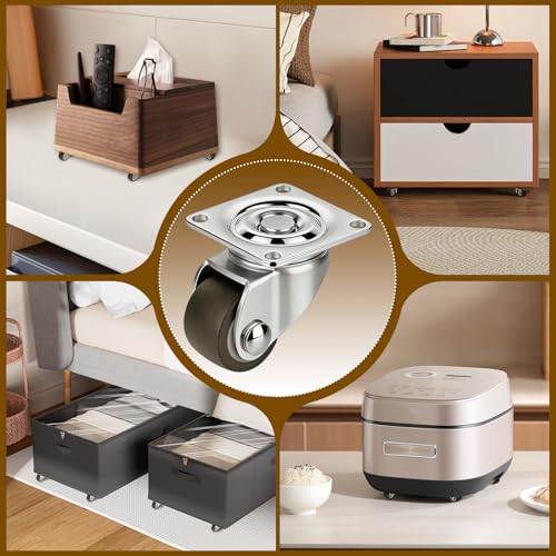 8 Pack Mini Caster Wheels 1/2 Inch, 360° Swivel Low Profile Plate Casters with Self-Adhesive Paste, Silent Rubber Little Sticky Wheels for Small Furniture & Appliances, DIY Light Projects