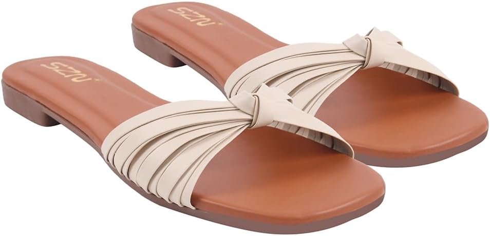 Women’s Flat Slide Sandals Open Toe Slip-On Flat with Cutout Strap Design Comfortable Summer Slides for Casual Everyday Footwear