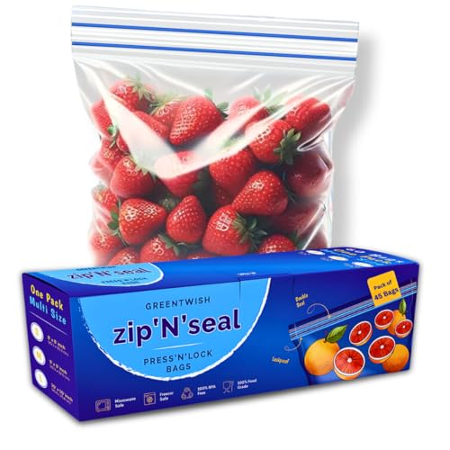 Image of GREENTWISH Zip 'N' Seal (Pack of 45 Bags) Dual Zipper Zip Lock Bags, Freezer /Microwave Safe, Ziplock Bag For Food Storage, BPA Free Reusable LDPE Transparent Freezer Bag, Small-15, Medium-15, Large-15 | Multipurpose Storage