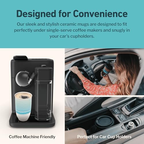 Image of NOVA CERAMICS Travel Mug - Portable Coffee To Go Mug Microwave & Dishwasher Safe Coffee Cups Reusable - Gifts For Women Men Him Her 12oz - Lagoon