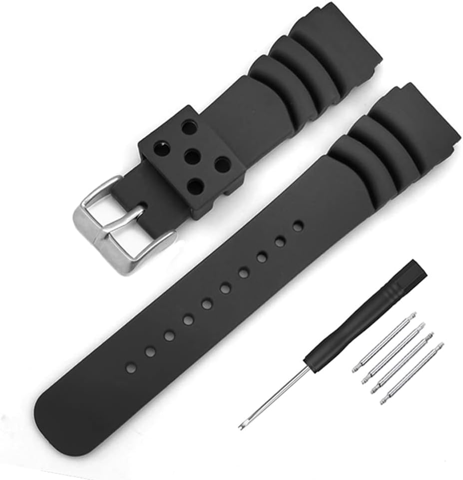 Black Silicone Rubber Curved Line Watch Band 20mm 22mm Replacement Divers Model Sport Watch Strap
