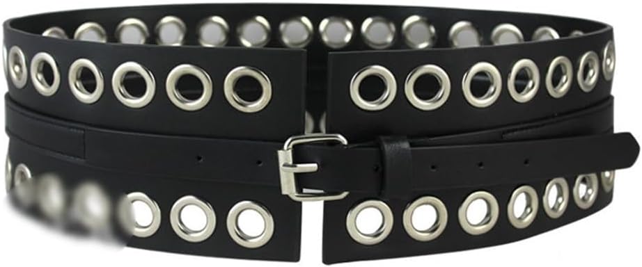 JSEIAJB Black Extra Wide Hollowed Out Pin Buckle Peplum Belt Skirt Decorative Waistband