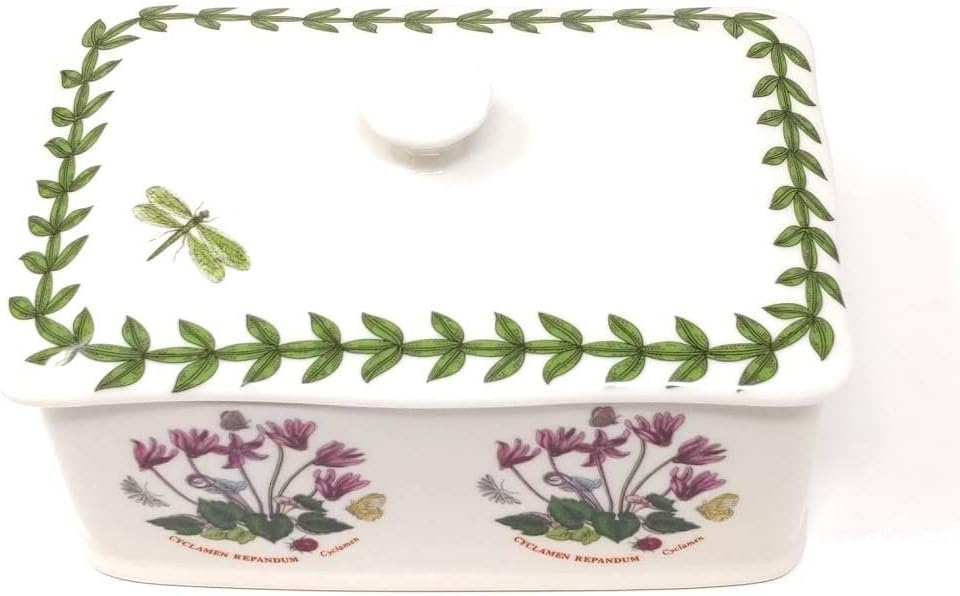 Portmeirion Botanic Garden 6" Butter Keeper with Knob Lid - Assorted Floral Motifs, Elegant Porcelain Dish -Dishwasher, Microwave, Oven, Freezer Safe – Mother’s Day Gift for Mom