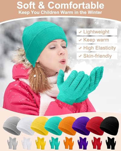 Image of JaGely 64 Pcs Kids Hats and Gloves Bulk Winter Beanies Hat Gloves for Toddler Boys Girls School Donation Wholesale