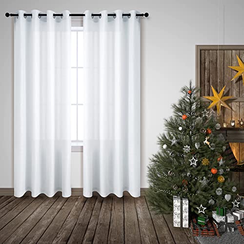 White Semi Sheer Curtains 95 Inches Long For Living Room 1 Panel Grommet Silver Gold Metallic Woven Sparkling Window Drapes Luxury Glam Glitter Curtains For Bedroom Decor Dining Sliding Glass Door #TOP4