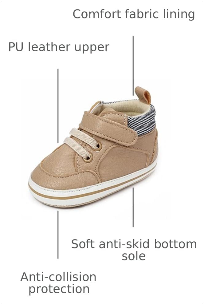 Image of SOFMUO Baby Boys Girls High Top Ankle PU Leather Sneakers Soft Rubber Sole Infant Moccasins Newborn Oxford Loafers Anti-Slip Toddler Wedding Uniform Dress Shoes