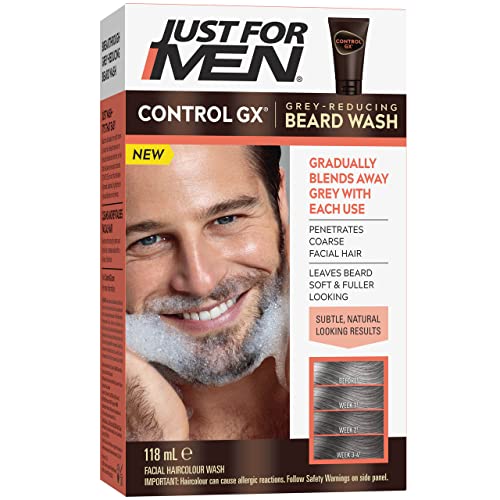 Just For Men Control GX Grey Reducing - Lavado de barba para un resultado sutil y de aspecto natural, todos los tonos de color, 118 ml.
