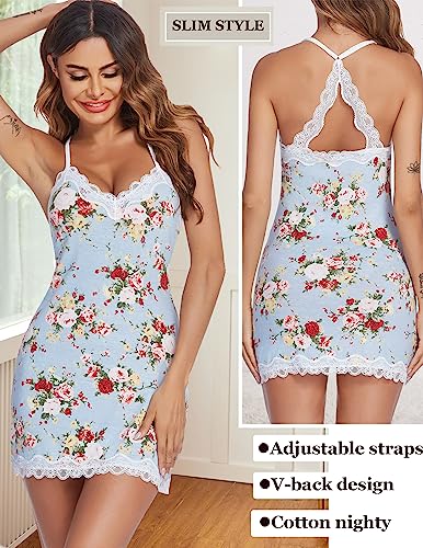 Image of Avidlove Womens Nightgown Sexy Lace Sleepwear V Neck Full Slip Chemise Lingerie Cotton Night Gowns Babydoll Sleepshirt