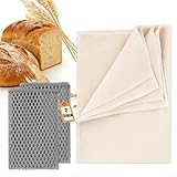 GROVBLE Teigtuch 75×45 cm & 2× Netztuch 30×30 cm Set – Bäckerleinen für Gärkorb, Leinentuch Brot Backen, Netztuch Teig Reinigungstuch, Gärfolie Alternative, Brot Backen Zubehör
