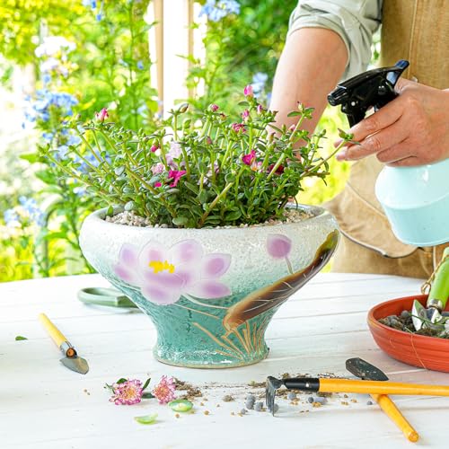 Image of Sungmor 9.6 Inch Large Succulent Plant Pots, Pretty Hand Painted Ceramic Planter with Drainage, Indoor Outdoor Cactus Planter Bonsai Pot, Flower Pot for Indoor Plants Garden Windowsill Desktop Decor