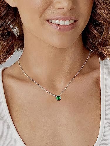 Chicsilver Solitaire September Birthstone Necklace For Women, 925 Sterling Silver Dainty Small Cubic Zirconia Cz Halo Pendant Round Cut Simulated Sapphire Necklace Mom Gifts #TOP7