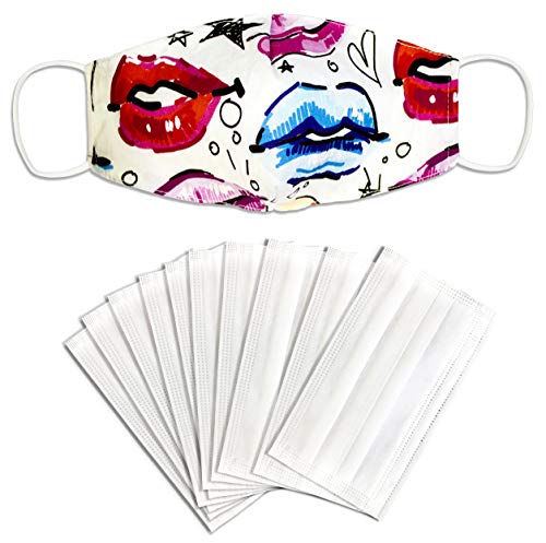 SH M188 Masque de bouche et de nez en coton 2 couches avec 10 filtres 3 couches lavables à 60 °C, Lèvres.