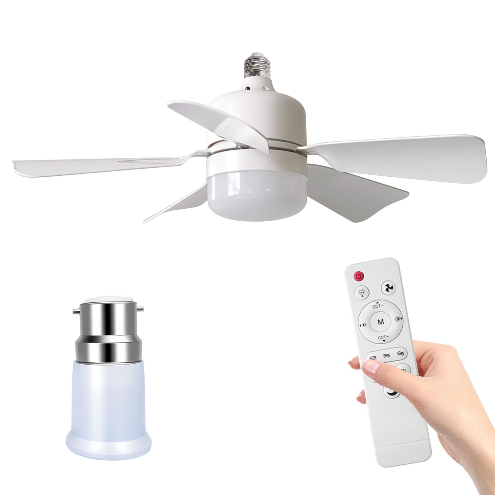 PEAMOO Ceiling Fans with Lights, E27/B22 LED Ceiling Fan with Remote and Timing, 3 Speeds 3 Color, 2H/4H Timer,Light Bulb Fan, Quiet Ceiling Fan Light for Bedroom, Living Room,Kitchen (White)