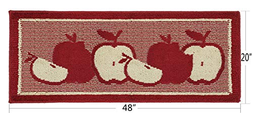 Marina Decoration Decor Luxury Non-Slip Rubber Backing Safety Ultra Water Absorbent Soft Woven Fluffy Runner Area Carpet Floor Mat Indoor Kitchen Rug, Red Apple Design Oblong Shape, 20 X 48 Inch #TOP3