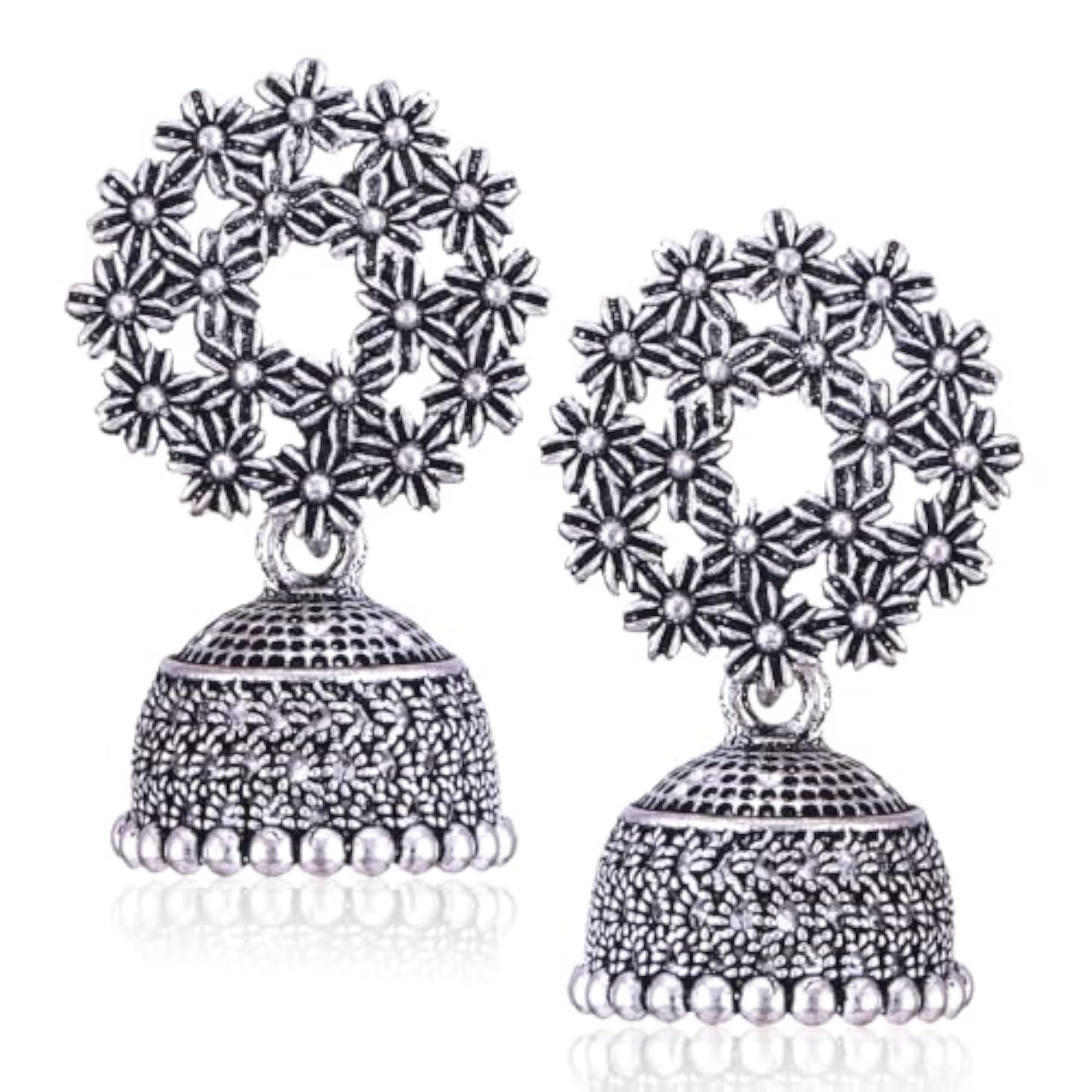 Beautiful Women's Oxidised Silver Jhumka & Chandbali Earrings Combo