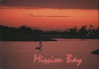 Mission Bay, San Diego at Sunset with Sailboat Diego, California CA Original Vintage Postcard