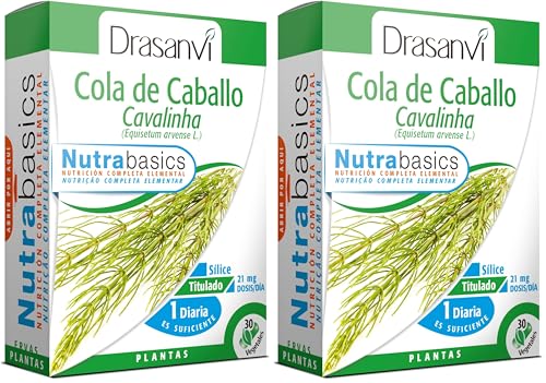 DRASANVI NUTRABASICS COLA DE CABALLO - Rica en oligoelementos y flavonoides - Ayuda a controlar la retención de líquidos - VEGANO - SIN GLUTEN - 30 cápsulas (Paquete de 2)