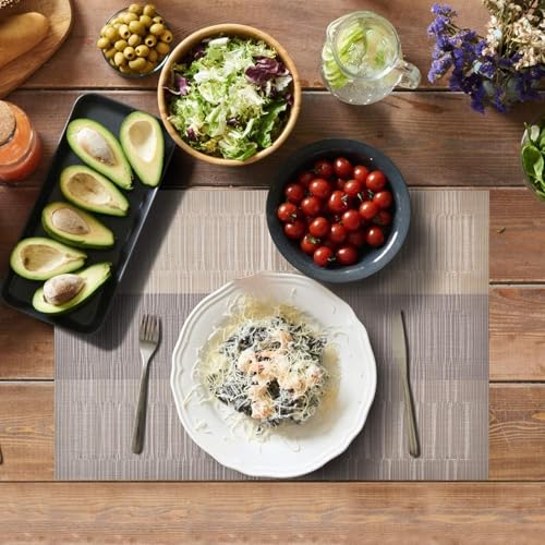 Image of Placemats for Dining Table Set of 6 | PVC Woven Table Mats for Dining Table | Washable Non Slip Dining Table Mats | Heat Resistant Table Place Mats for Kitchen Dining Table | Easy Clean Table Mats