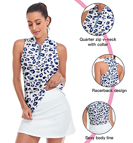 Soneven Women's Sleeveless Golf Shirts Printed Moisture Wicking V Neck Golf Polo Shirts Racerback Golf Tank Tops2