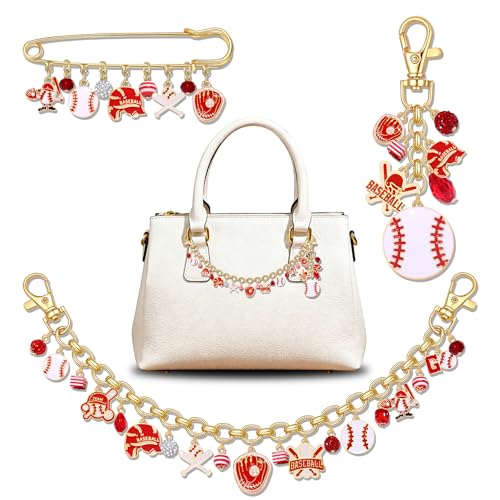 YAHPERN 3PCS Baseball Bag Charms Keychains Accessories for Women Baseball Brooch Pin Purse Chain Sport Game Day Outfits Party Favors Gifts (Style C)