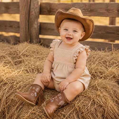 Image of Meckior Baby Girls Cowboy Tassel Boots Side Zipper Moccasins Soft Bottom Non-Slip Toddler Shoe