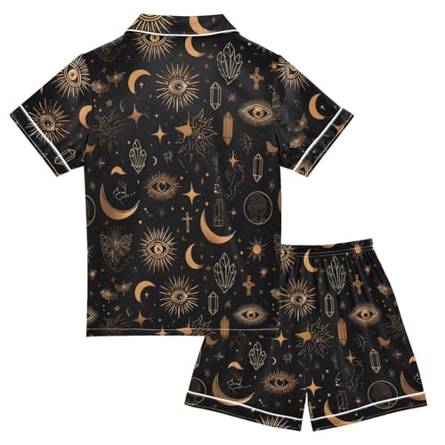 ALAZA Mystic Sun Moon Eye Satin Pajamas Set Short Sleeve Button Down Sleepwear Summer Pjs 2 Piece2