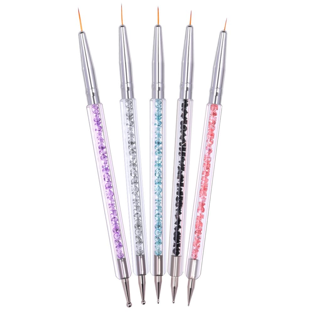 Cepillos para Uñas,5 Piezas de Plumas de Arte de Uñas,Punteros para Nail Art,Herramientas de Doble Punta de Uñas,Pincel para Pintura,Bolígrafos Acrílicos UV,para DIY,Diseño de Uñas