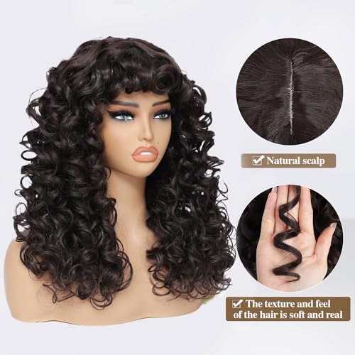 Gktineke Curly-Wig Big-Curly-Wigs-For-White-Black-Women 20 Inch- Long-Curly-Afro-Wig-With-Bangs Synthetic-Hair-Replacement-Wigs-For- Cosplay And Daily thumb #2