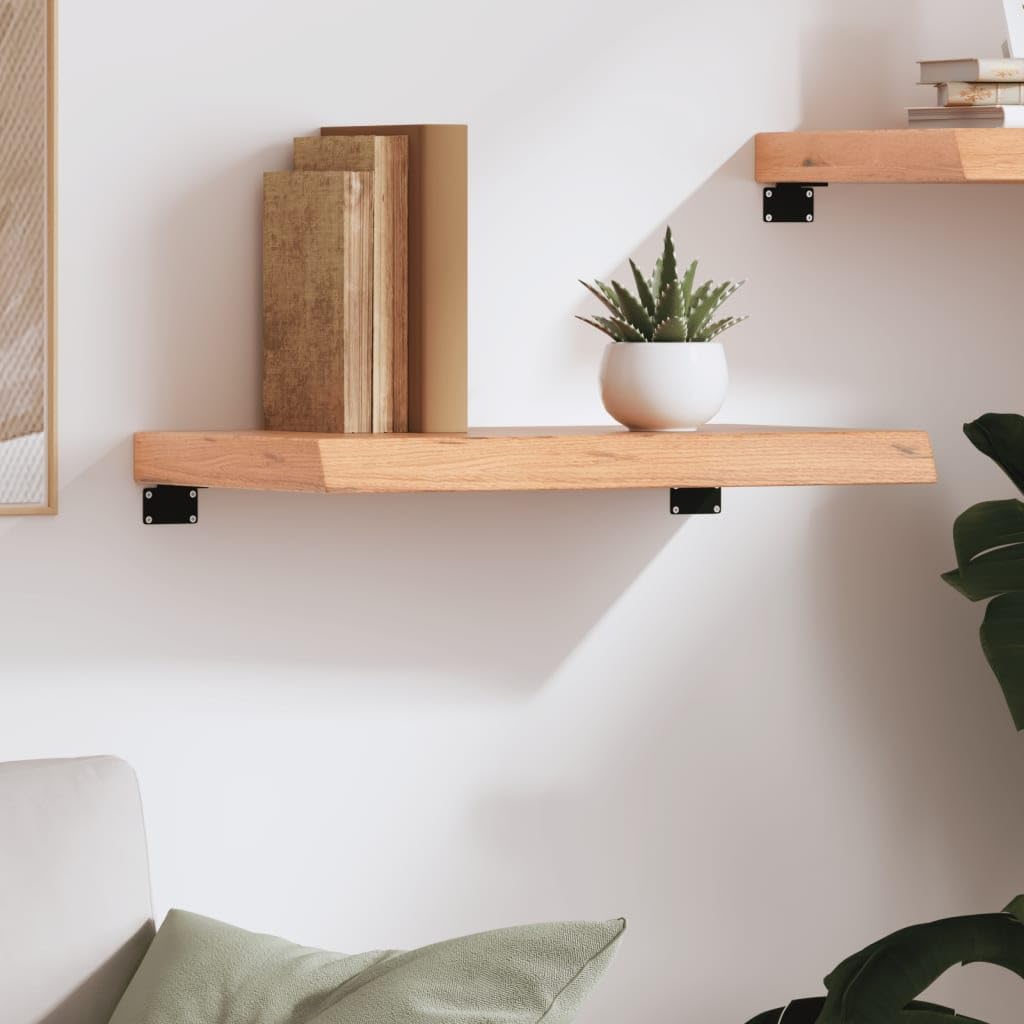 YUANCHUTOP Live Edge Floating Shelves - 60x40cm Wall-Mounted Rustic Wood Shelf for Kitchen, Bathroom, Living Room - Solid Oak Wood Shelving for Home Decor and Storage