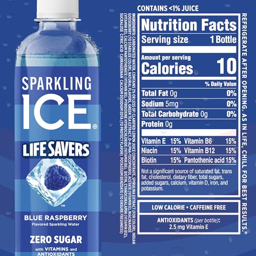 Image of Sparkling Ice LIFE SAVERS Red, White and Blue Variety pack, Zero Sugar Flavored Sparkling Water, with Vitamins and Antioxidants, Low Calorie Beverage, 17 fl oz Bottles (Pack of 12)