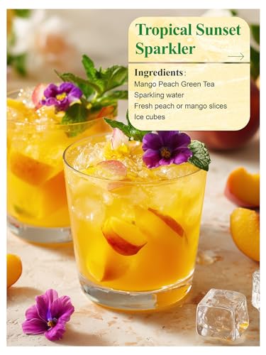 Image of LOOMICA Mango Peach Green Tea, Fruity Tropical Green Tea Blend with Juicy Mango & Sweet Peach, Refreshing Hot or Iced Tea, No Artificial Sugar Added, 20 Count