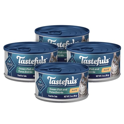 Image of Blue Buffalo Tastefuls Natural Wet Cat Food Cans, Pate Style, Ocean Fish and Tuna Entree 3-oz Cans (Pack of 4)