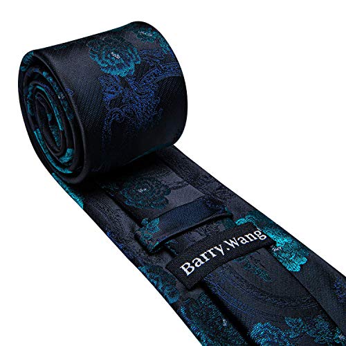 Image of Barry.Wang Flower Ties for Men Handkerchief Cufflinks Set Wedding Necktie Set Party