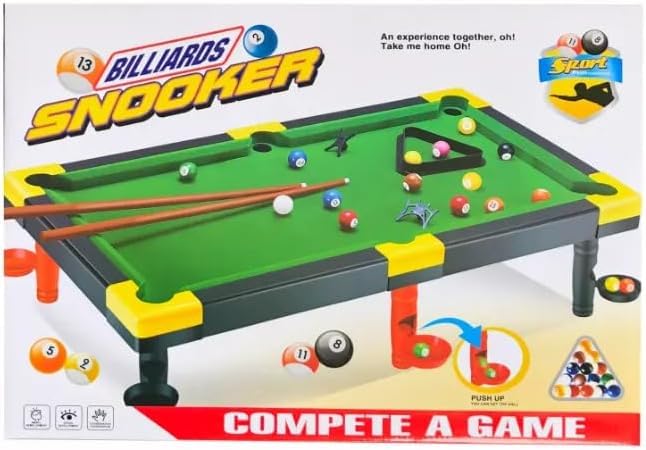 YSAMAX Snooker And Billiards Game Table Set for Kids, Full Billiard Ball Set, 2 Cues And Triangle, Entertainment For Your Kids, Skill-Building Play, Sturdy Build