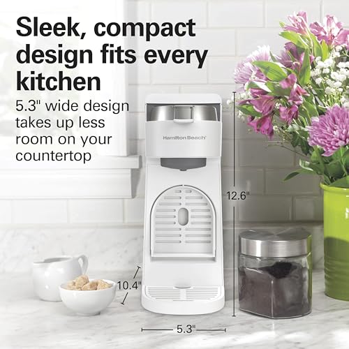 Image of Hamilton Beach 47621 The Scoop Single Serve Coffee Maker & Fast Grounds Brewer for 8-14oz. Cups, Brews in Minutes, Next Gen, White | 8-14oz. Cups | Brews in Minutes | Intuitive Controls | White | 47621