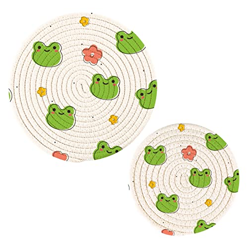 Blueangle Cute Frog Pot Holders Trivets Set 2 Pcs, Potholders for Kitchens, Pure Cotton Thread Weave Trivets for Hot Dishes/Pot/Bowl/Hot Pot Holders?307?