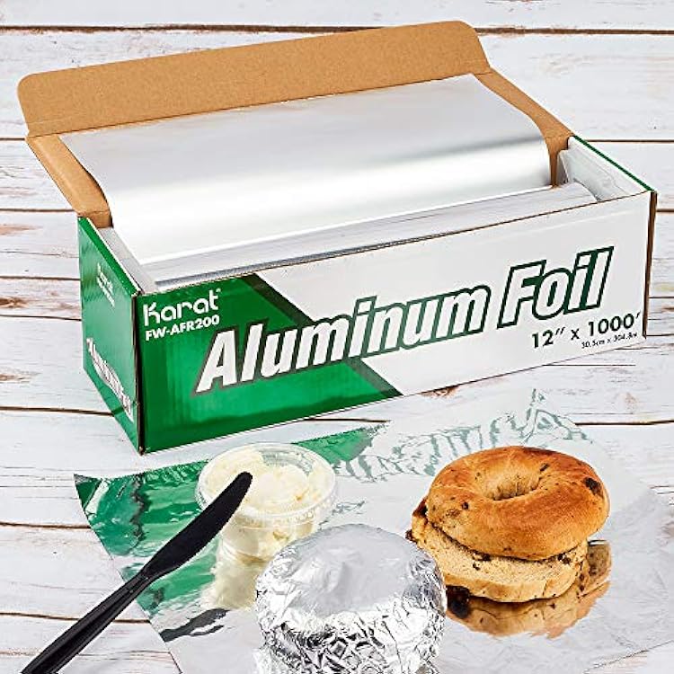 Karat FW-AFR200 12 × 1000 لفة رقائق الألومنيوم القياسية ، لتحميص المطبخ ، الخبز ، الشواء ، التخييم في الهواء الطلق ، الطبخ - 1 لفة