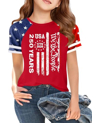 Image of Ithalt Boys Girls USA Shirts Kids 4th of July Shirts American Flag Tshirt Patriotic Top Independence Day Outfit 5-13y