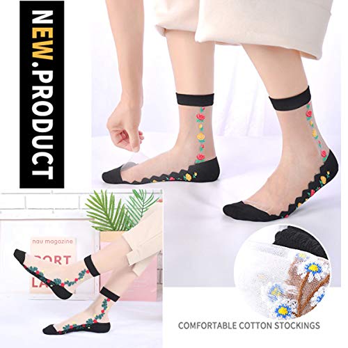 DXYAKY 5 Pairs Women Transparent Sheer Mesh Socks See Through Thin Lace Breathable Socks Flower Patterned Silk Stockings2