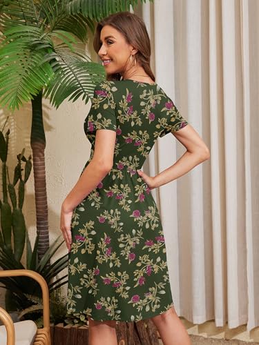 Image of Heymoments Womens Summer Short Sleeve Casual Dresses V-Neck Beach Dress with Pockets S-2XL