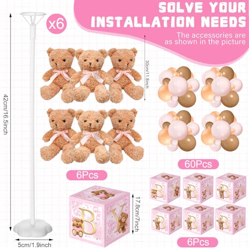 Image of Lenwen 6 Sets Baby Letter Boxes Decorations Table Centerpieces for Baby Shower Gender Reveal,Bear Stuffed Animals Balloon with Stand Plush Toy Boxes for Birthday Party Wedding(Bear,Pink)