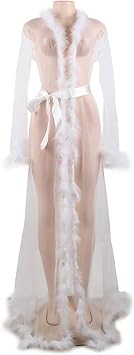 Women Feather Bridal Robe for Wedding, Women Long Kimono Robe, Plus Size Sexy Sheer Mesh Fur Robe, Maternity Photoshoot