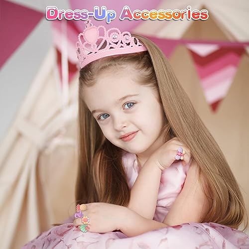 Image of STAR WORK Little Girl Jewel Rings in Box, Adjustable, No Duplication, 24 pcs Girl Pretend Play and Dress Up Rings For Up To 12 Years
