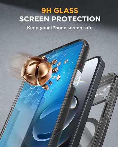 Image of Miracase for iPhone 17e Case & iPhone 16e Case, Full-Body Phone with Built-in Glass Screen Protector, [Magnetic with MagSafe] Military Drop Proof 17 E / 16 E Cover, Clear Black