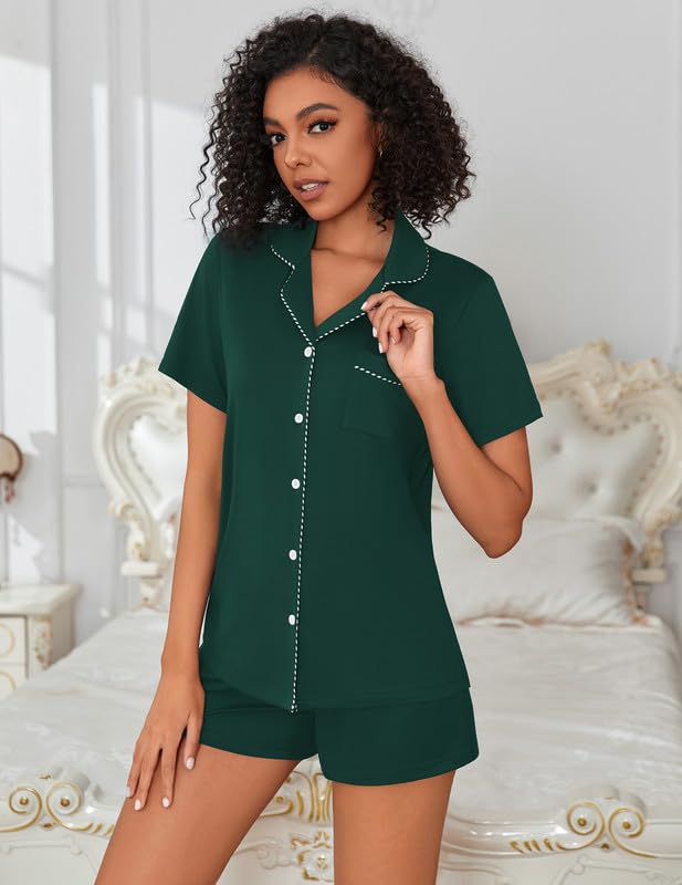 Image of Ekouaer Womens Pajamas Set Button Down Pjs Lounge Sets Short Sleeve Sleepwear Soft Loungewear Nigthwear