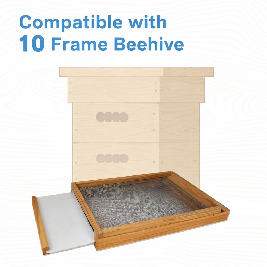 Beehive Screened Bottom Board 10 Frame, Dipped in Beeswax, Solid Wood Bee Hive Bottom Board for 10 Frame Beehive, Include Entrance Reducer
