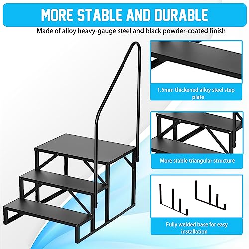 3Step Hot Tub Steps with Handrail, Outdoor RV Steps Ladder Support, RV